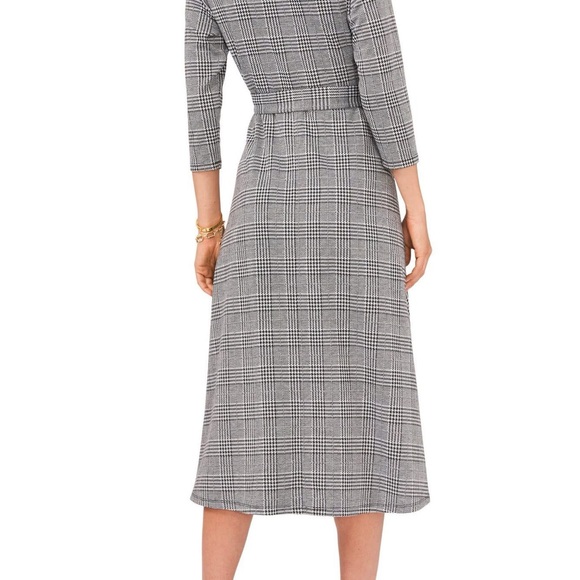 Black and White Plaid V-Neck Dress - Picture 2 of 2